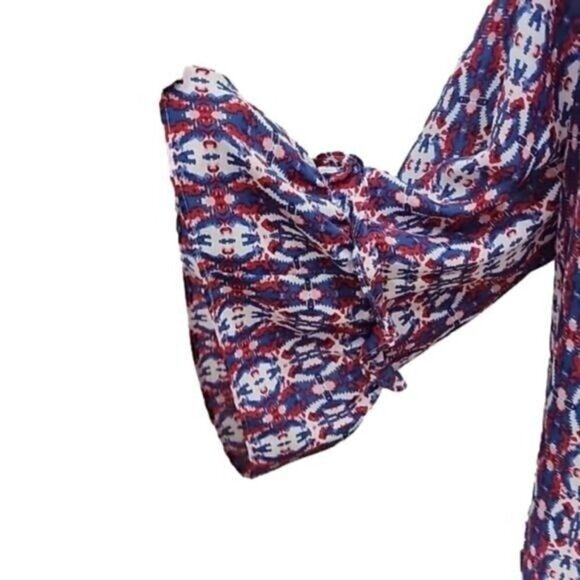 Valerie Stevens women's boho 3/4 bell sleeve Red, white, and blue top. Medium - Picture 3 of 9
